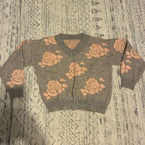 SHEIN Gray and Pink Floral Sweater